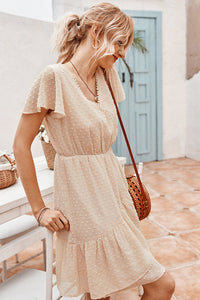 Swiss Dot Flutter Sleeve Ruffled Dress