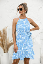 Load image into Gallery viewer, Polka Dot Halter Ruffle Hem Dress
