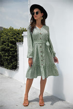 Load image into Gallery viewer, Speckle Frill Trim Button Front Dress
