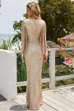 Load image into Gallery viewer, Sequin Fringe Sleeve Maxi Dress
