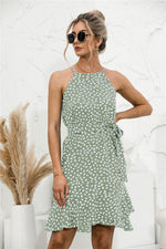 Load image into Gallery viewer, Polka Dot Halter Ruffle Hem Dress
