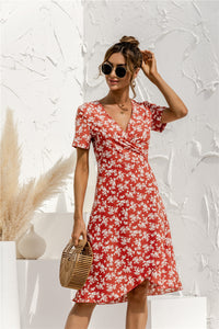 Floral Wrap Front Asymmetrical Dress