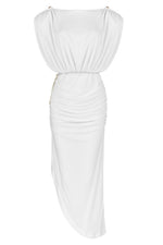 Load image into Gallery viewer, Cap-Sleeve V-Back Chain Detail Asymmetrical Dress
