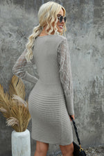 Load image into Gallery viewer, Lace Sleeve V-Neck Knit Dress
