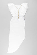 Load image into Gallery viewer, Cap-Sleeve V-Back Chain Detail Asymmetrical Dress
