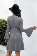 Load image into Gallery viewer, Asymmetry Ruffle Hem Button Dress
