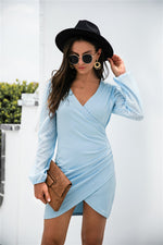 Load image into Gallery viewer, Contrast Mesh Sleeve Wrap Front Dress
